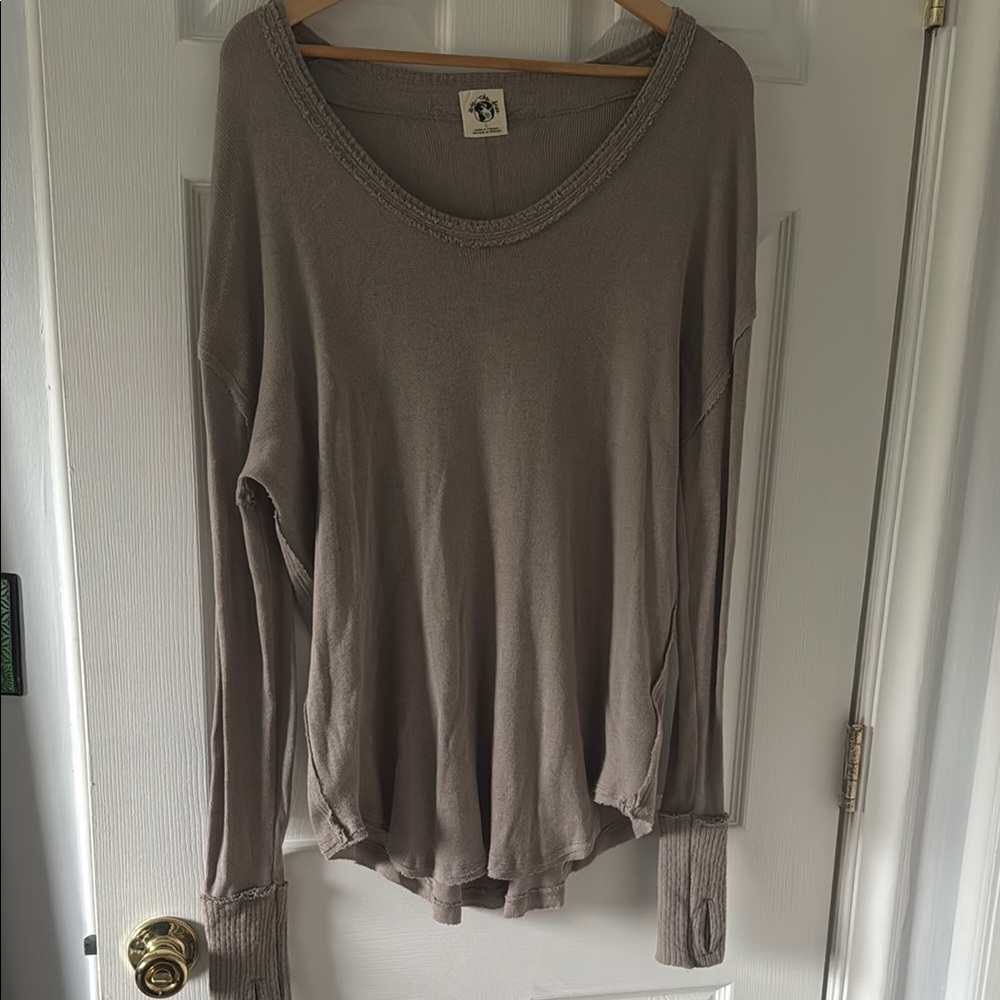 Free People Tan Ribbed Long Sleeve Tunic Top